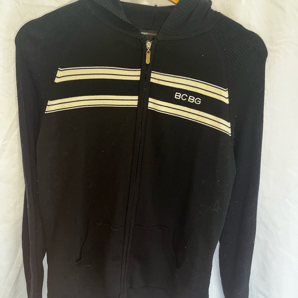 BCBGMaxAzria Black and White Men's Zip-Up Sweater